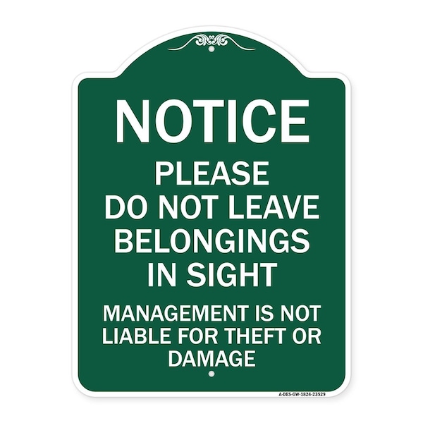 Signmission Do Not Leave Belongings in Sight Management Is Not Liable for Theft or Damage, A-DES-GW-1824-23529 A-DES-GW-1824-23529 - main